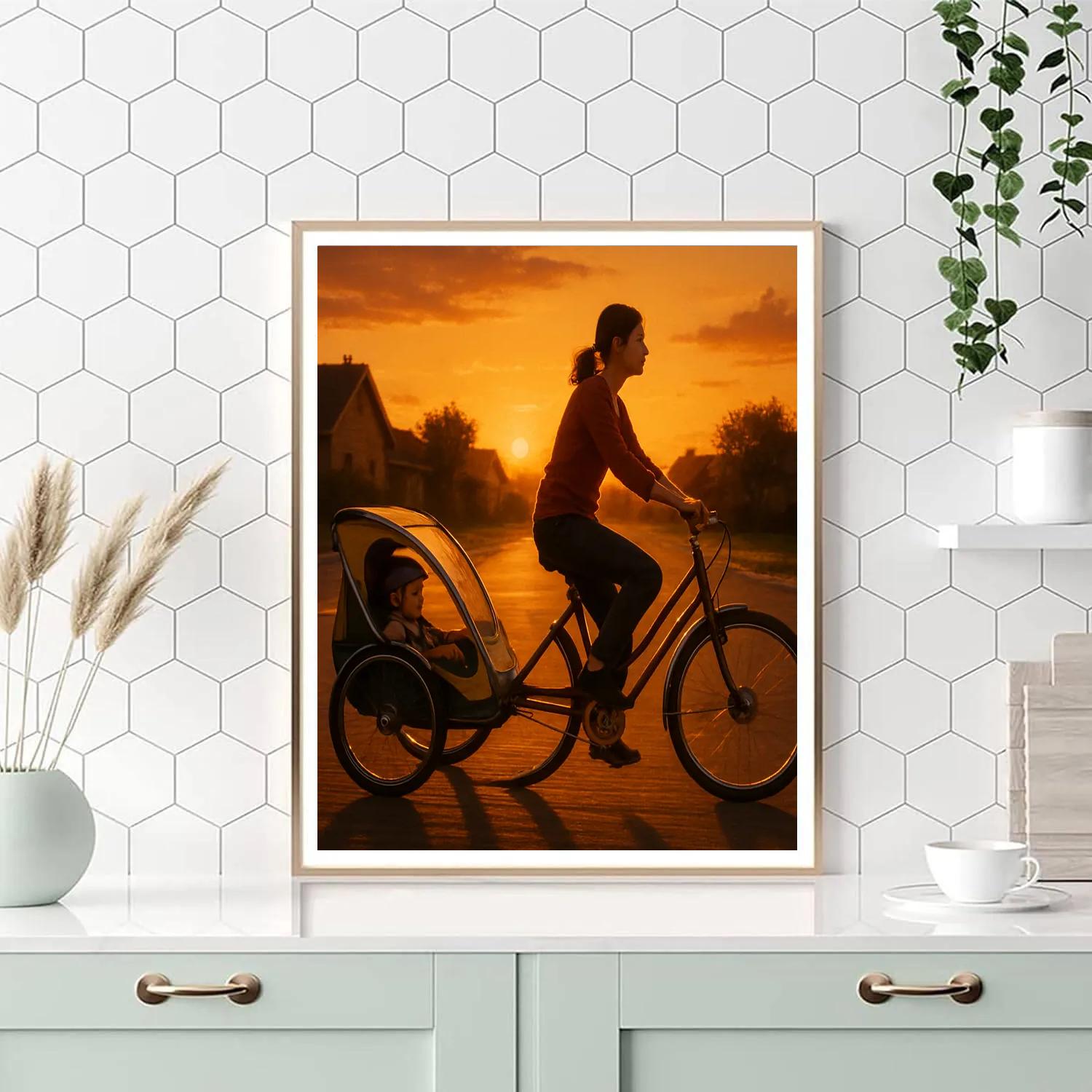 Bicycle Trailer Sunset Commute Paint by numbers kits