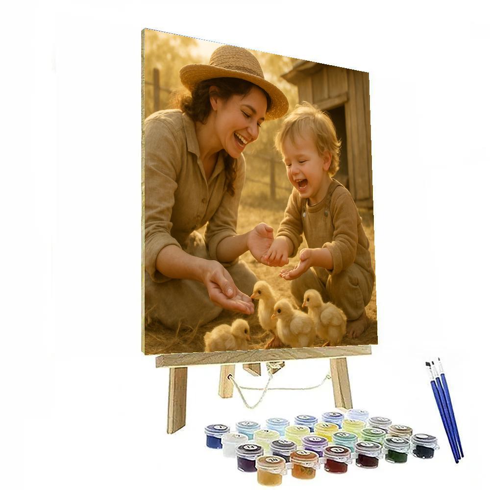 Barnyard Morning Feeding Chicks paint by numbers