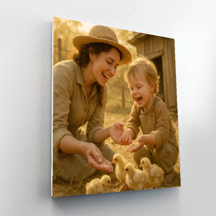 Barnyard Morning Feeding Chicks paint by numbers