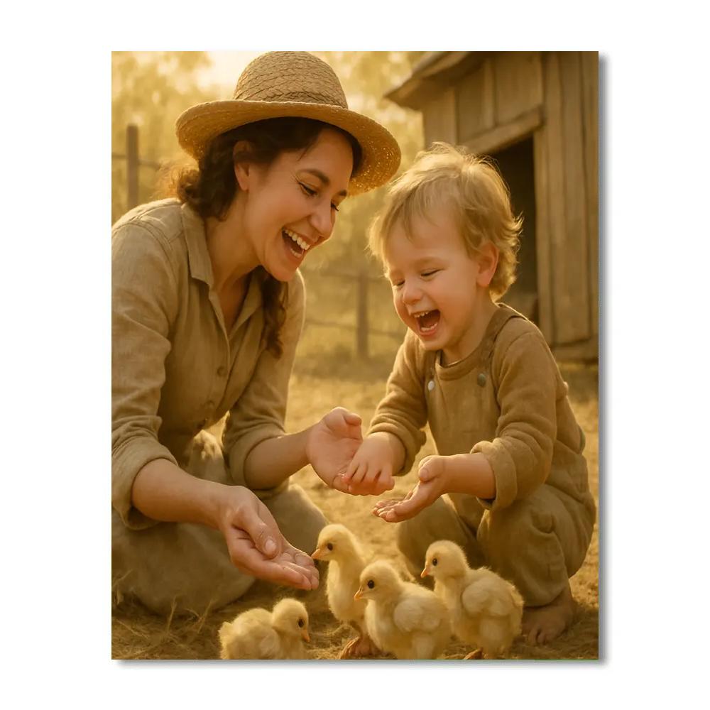 Barnyard Morning Feeding Chicks paint by numbers