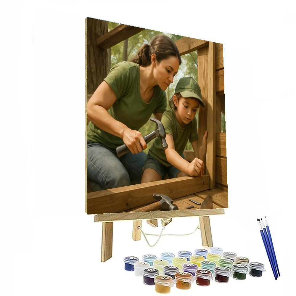 Backyard Treehouse Building Paint by numbers art