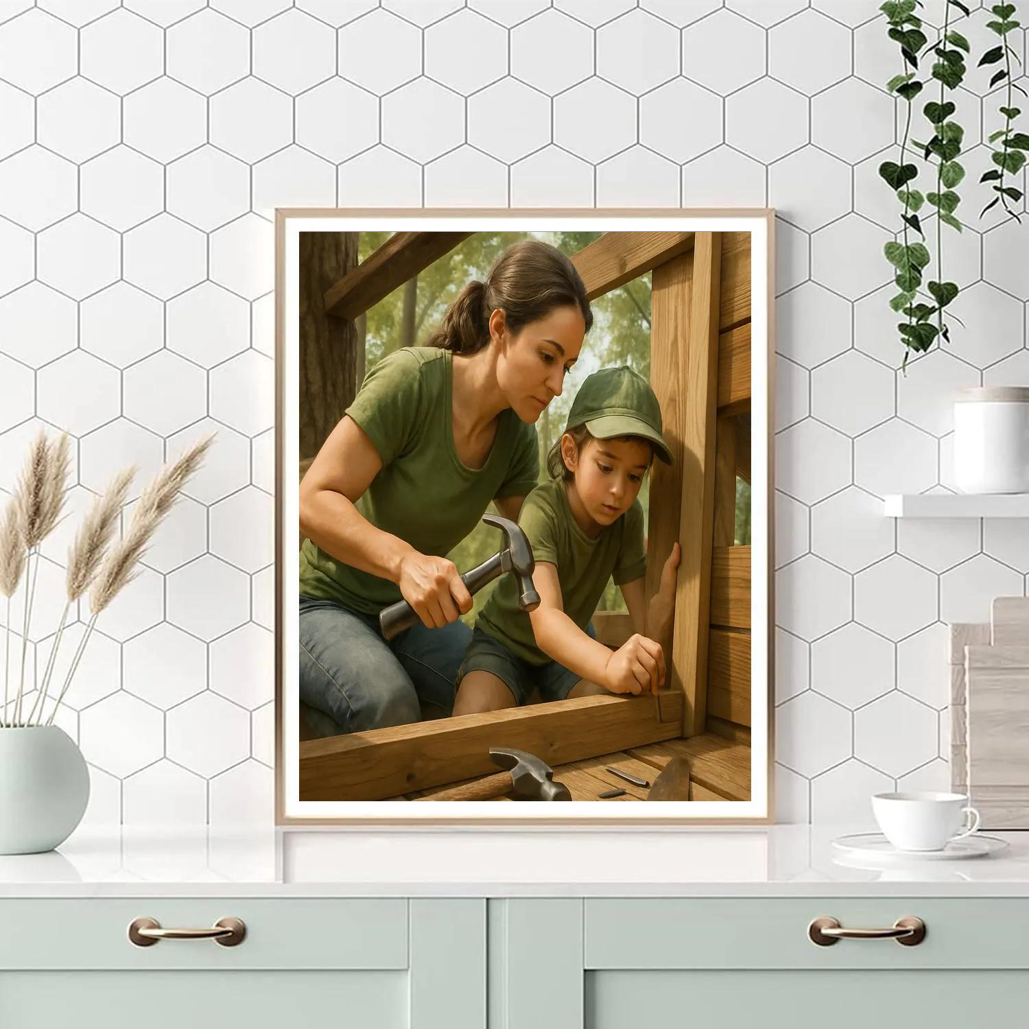 Backyard Treehouse Building Paint by numbers art