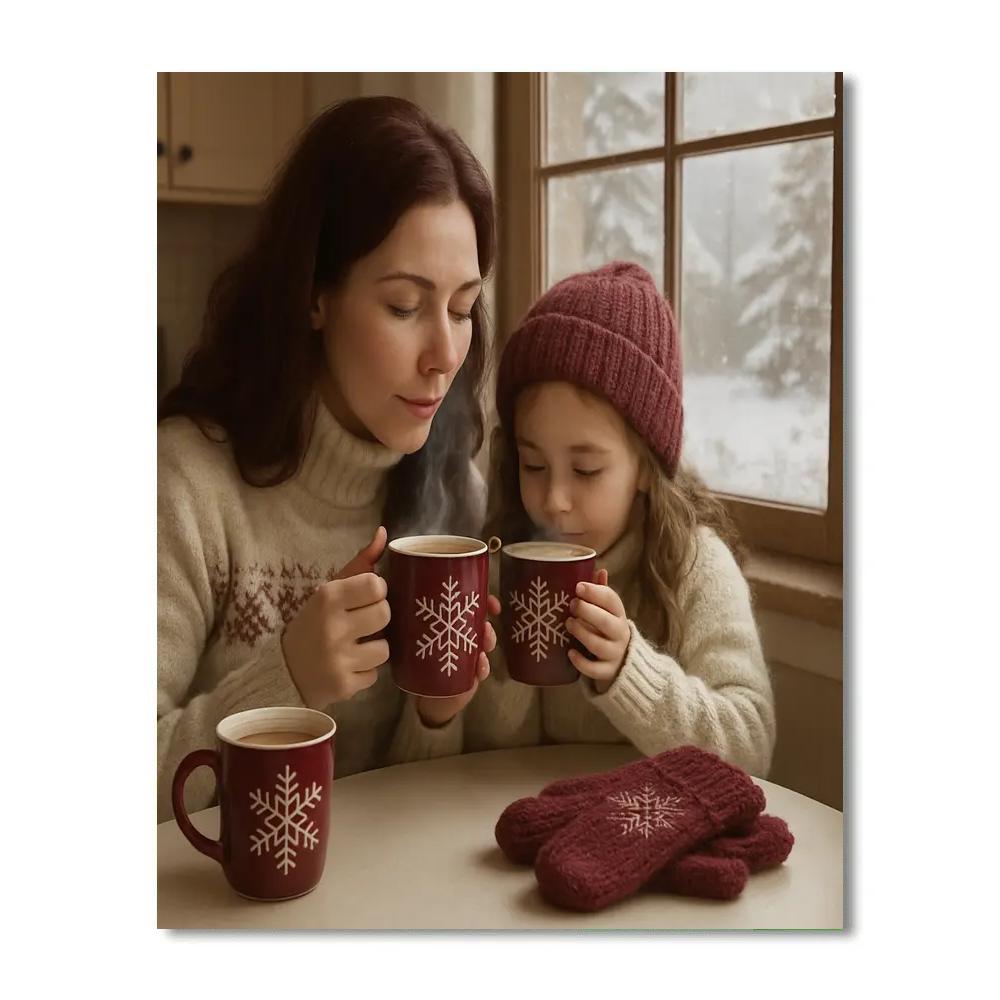 Snowy Window Hot Chocolate Break Paint by numbers art