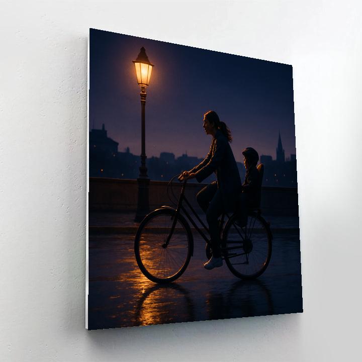 Evening Bike Lantern Commute Number painting