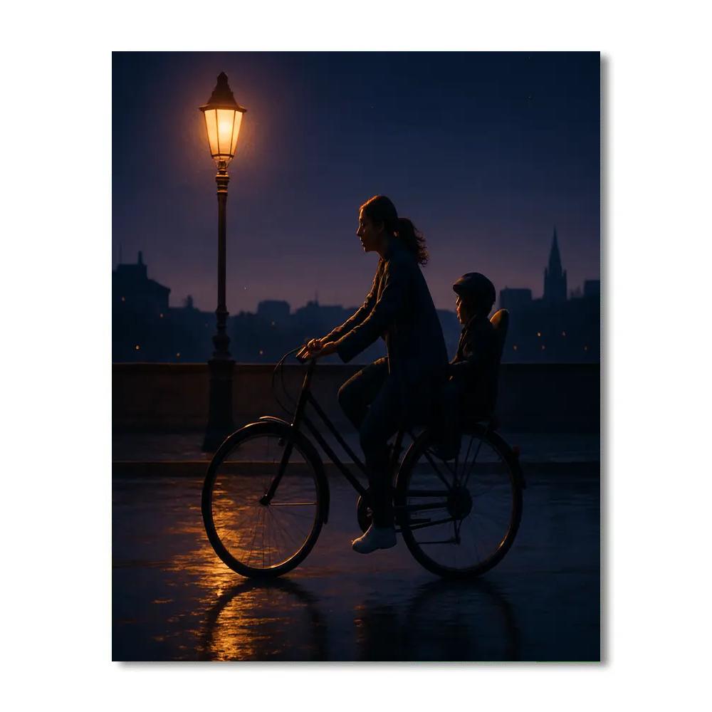 Evening Bike Lantern Commute Number painting