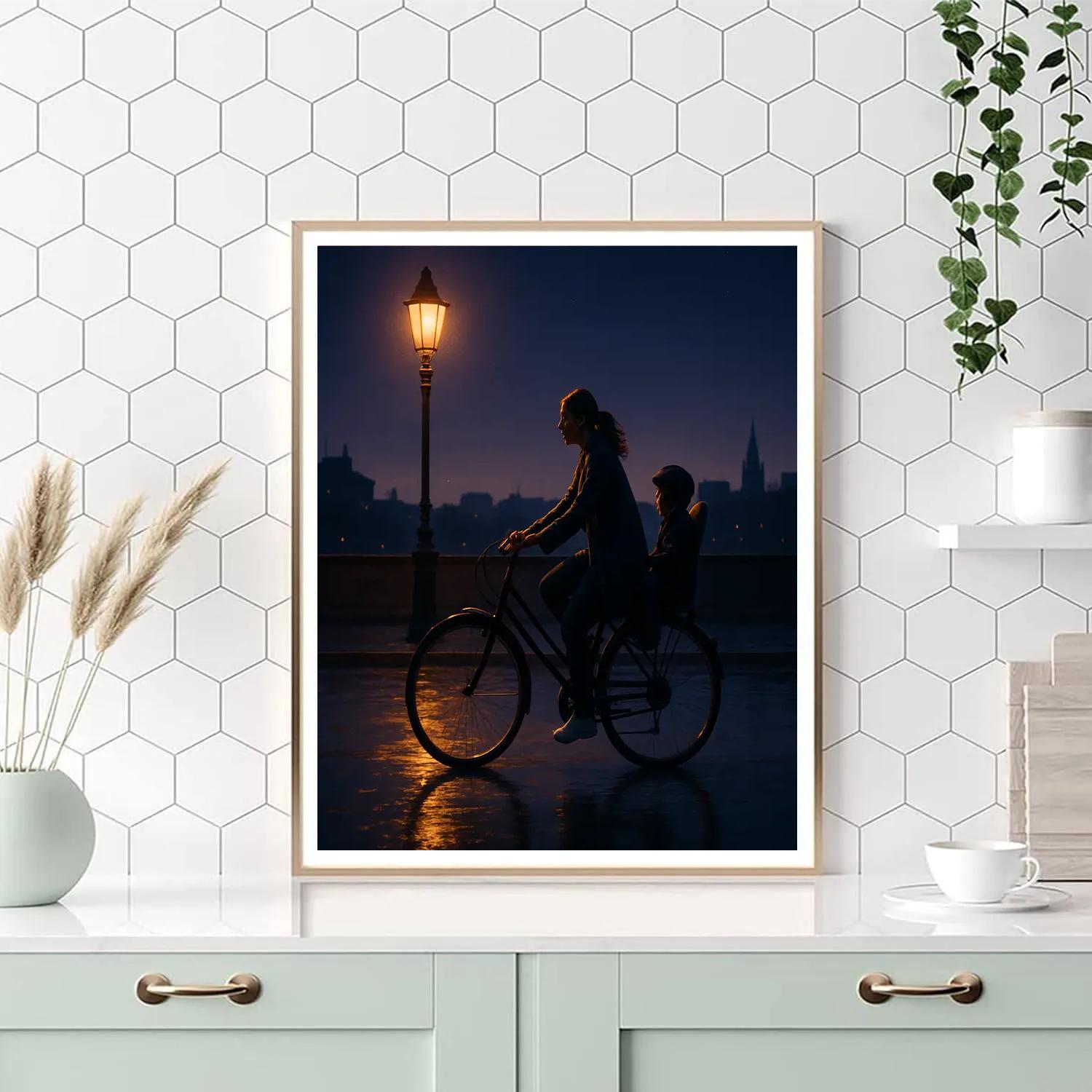 Evening Bike Lantern Commute Number painting