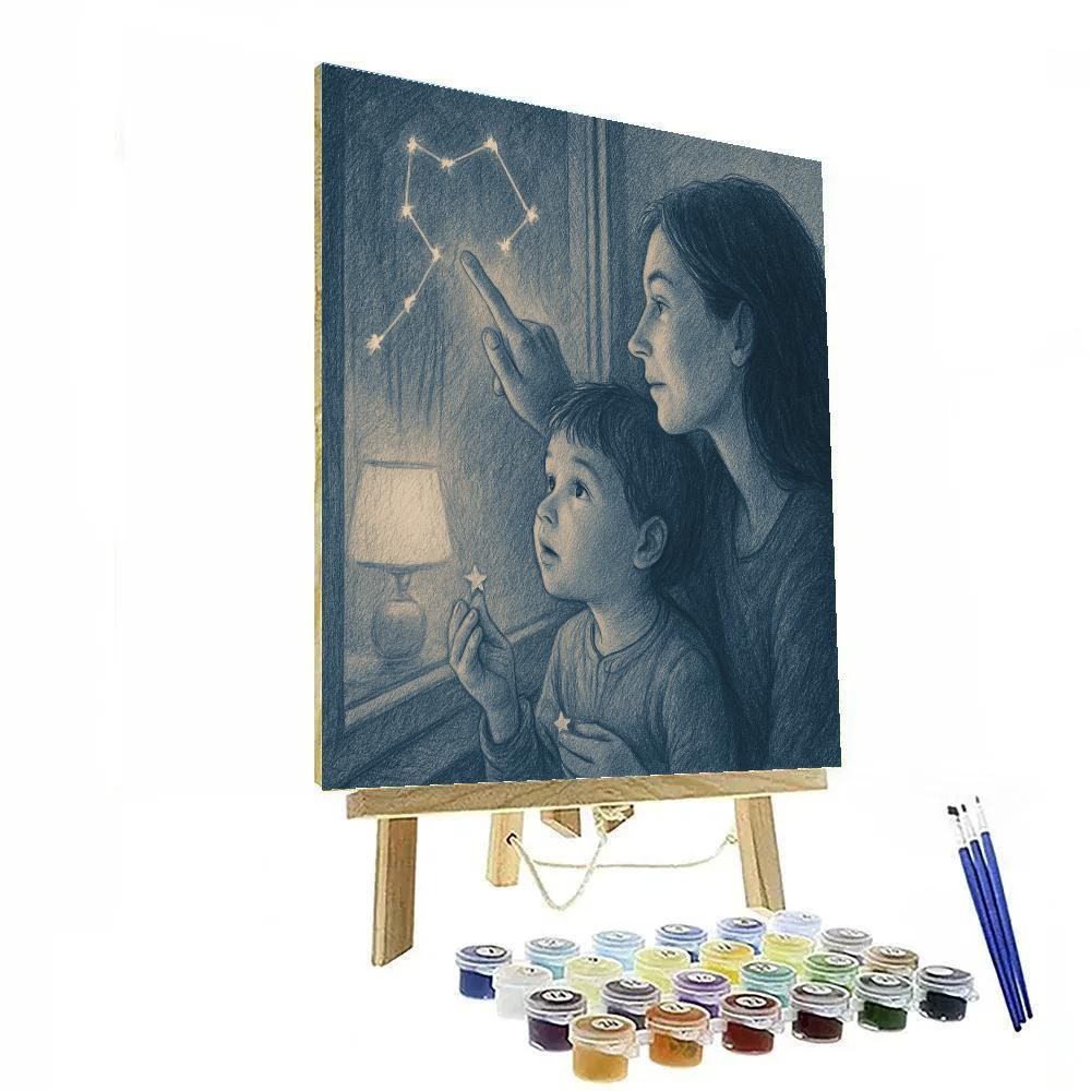 Nighttime Window Star Drawing Number painting