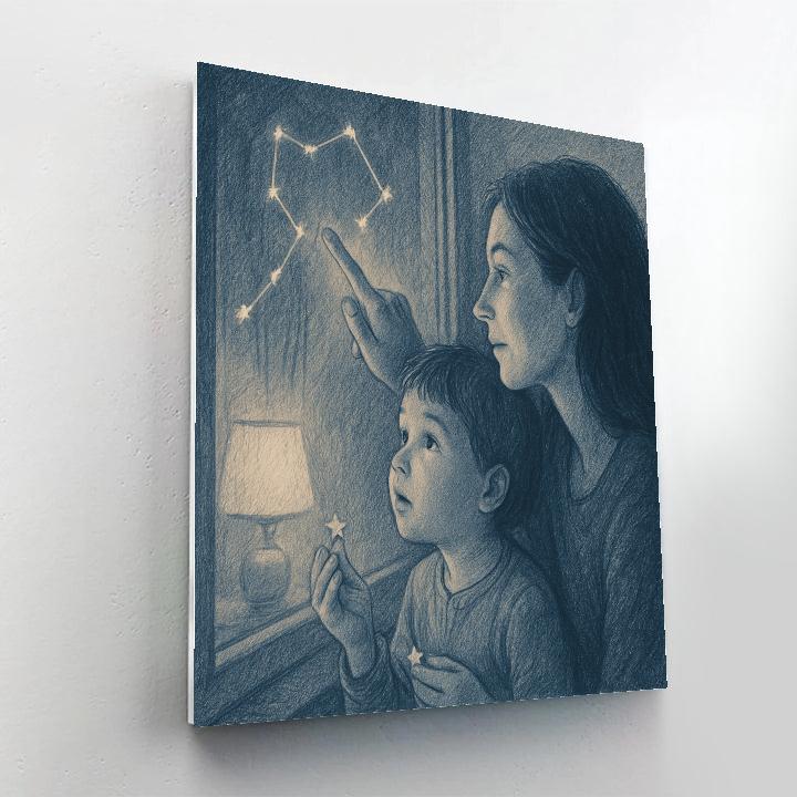 Nighttime Window Star Drawing Number painting