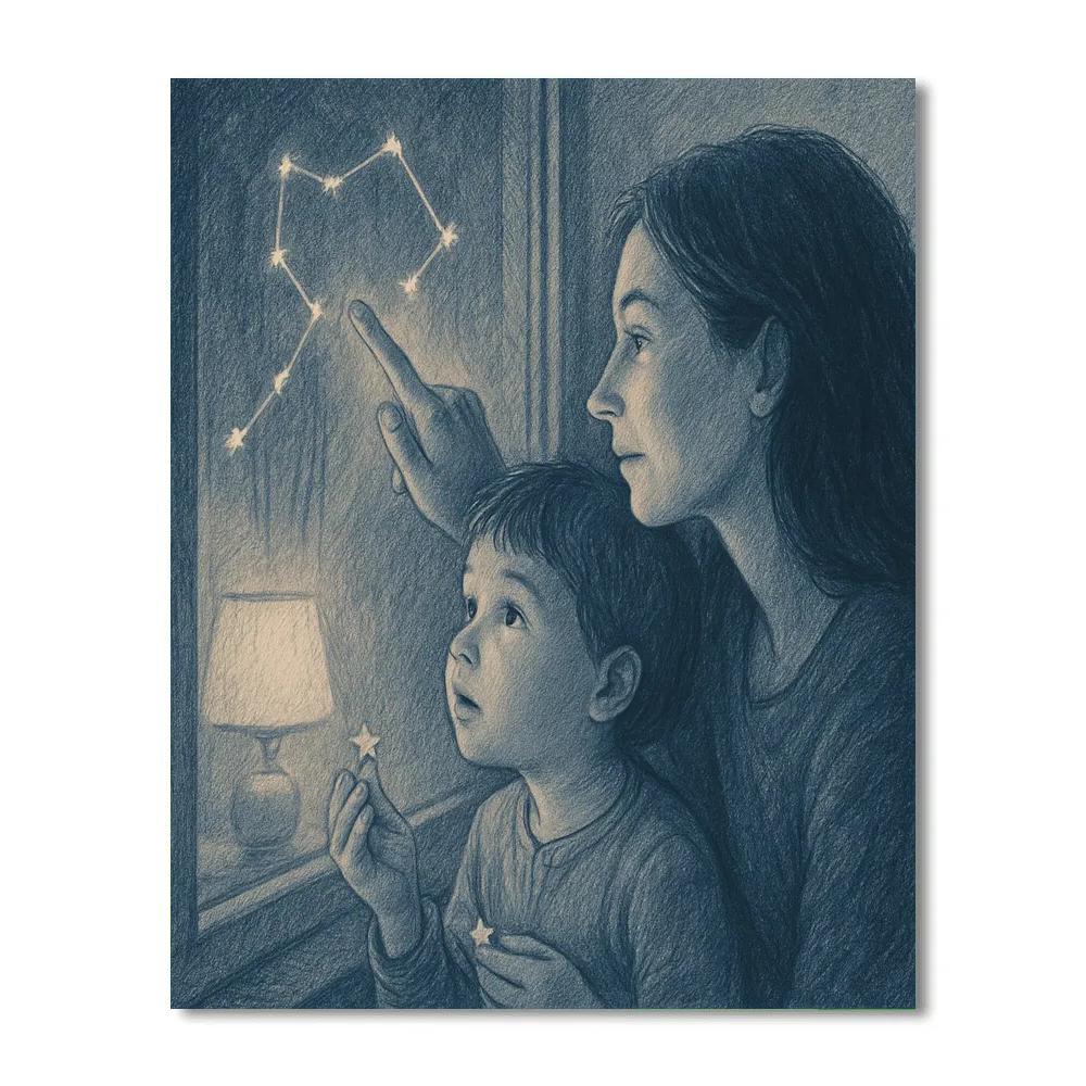 Nighttime Window Star Drawing Number painting
