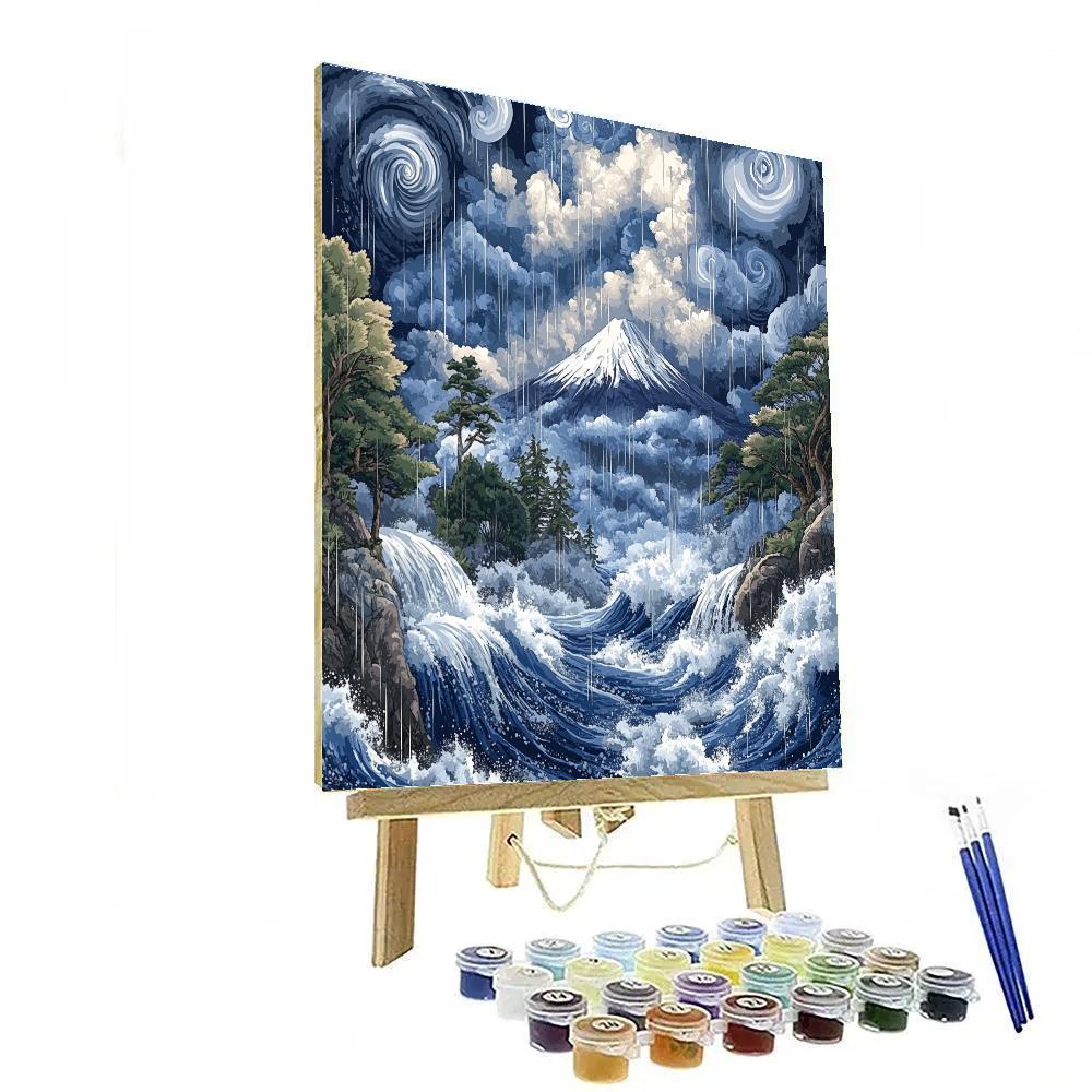 Hokusai Inspired Mount Fuji Under Stormy Sky paint by numbers