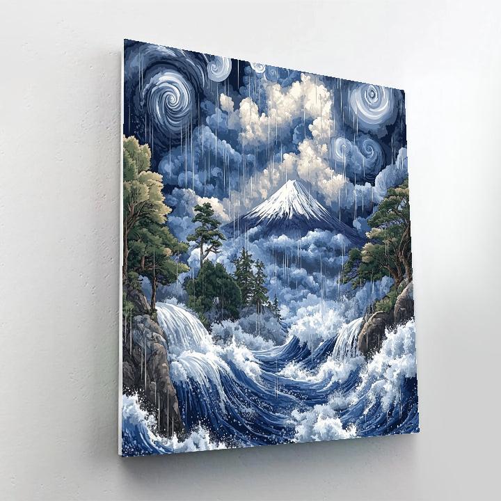 Hokusai Inspired Mount Fuji Under Stormy Sky paint by numbers