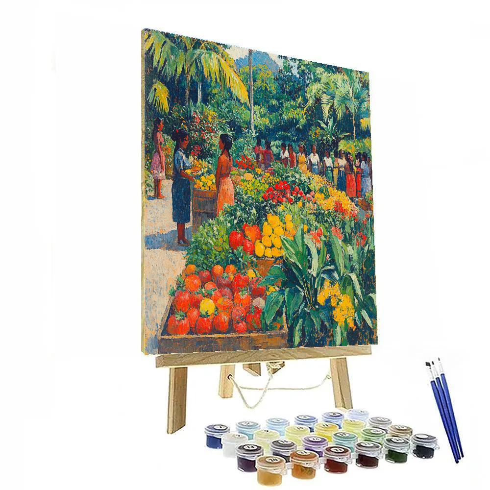 Paul Gauguin Inspired Tropical Market Scene paint by color