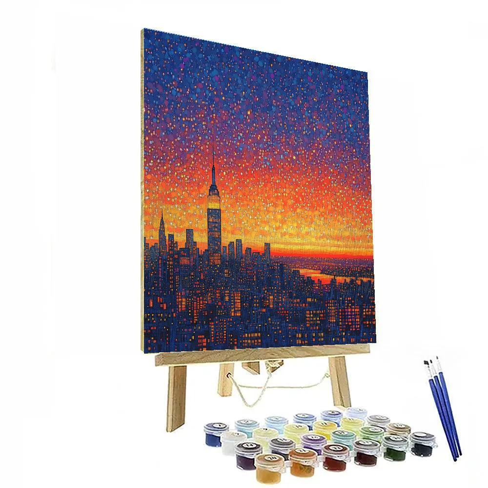Georges Seurat Inspired Sunset Pointillist Cityscape Numbered painting kits