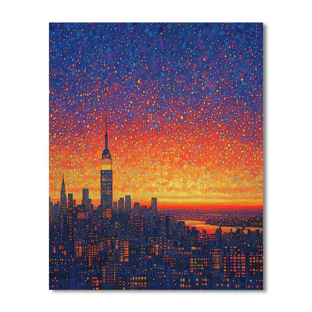 Georges Seurat Inspired Sunset Pointillist Cityscape Numbered painting kits
