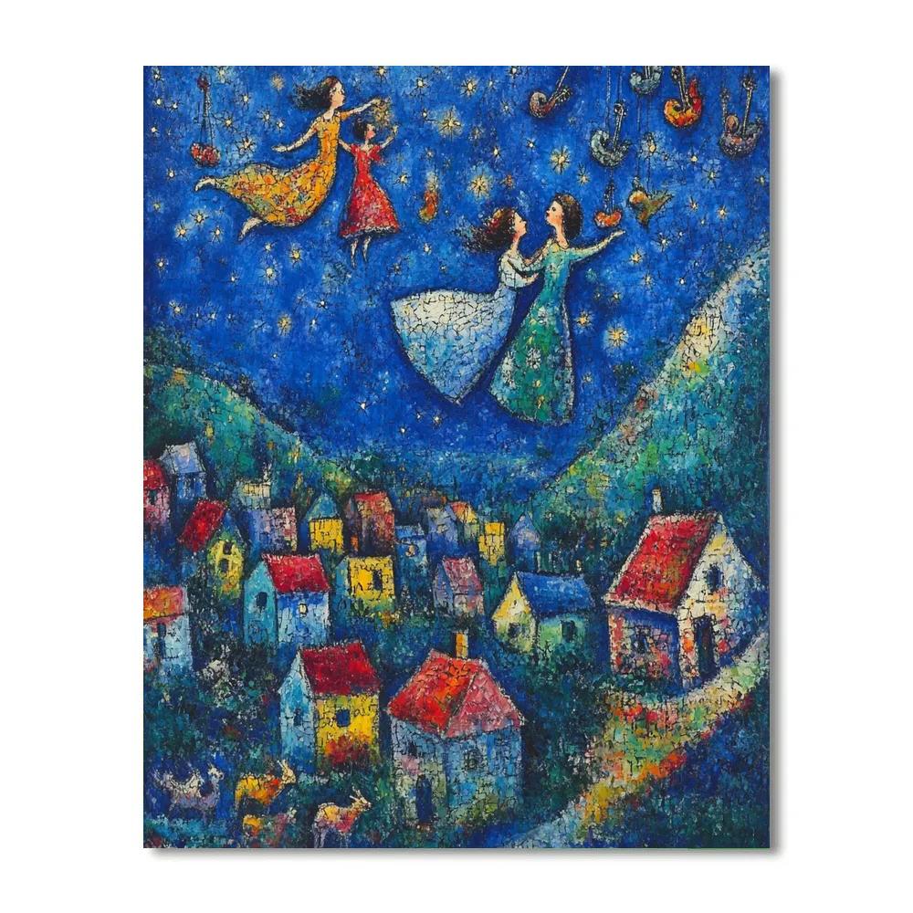 Marc Chagall Inspired Dreamlike Floating Lovers paint by number