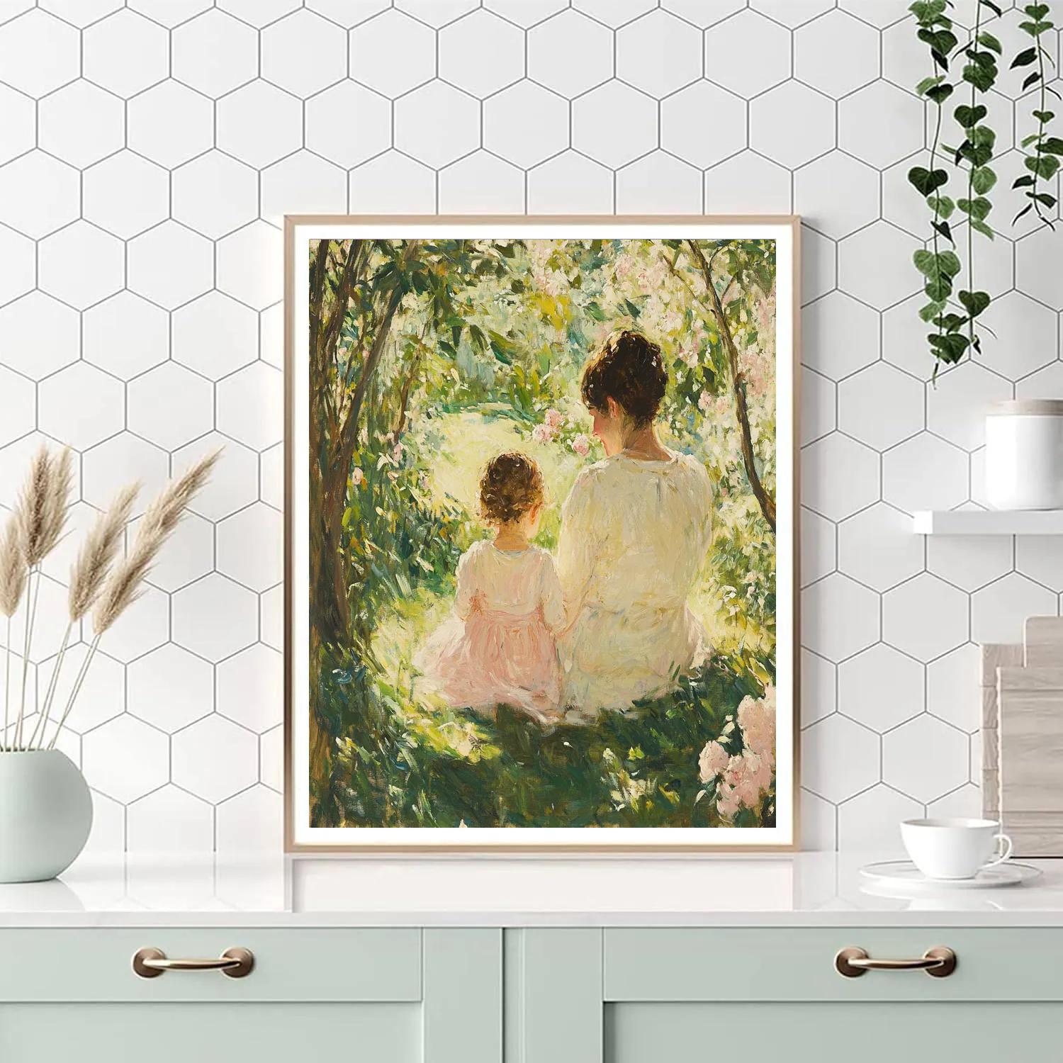 Mary Cassatt Inspired Mother And Child In Garden Number painting