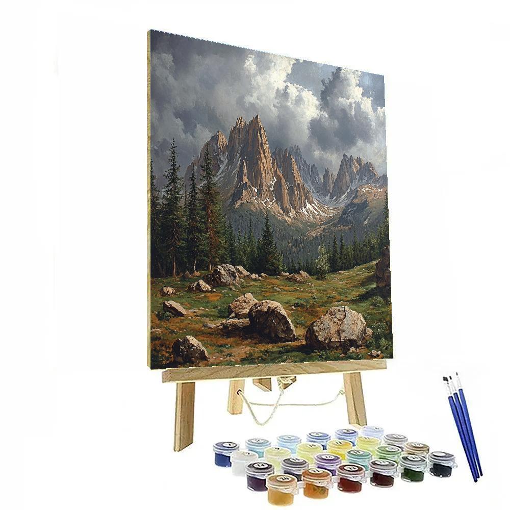 Gustave Courbet Inspired Rugged Mountain Landscape paint by color