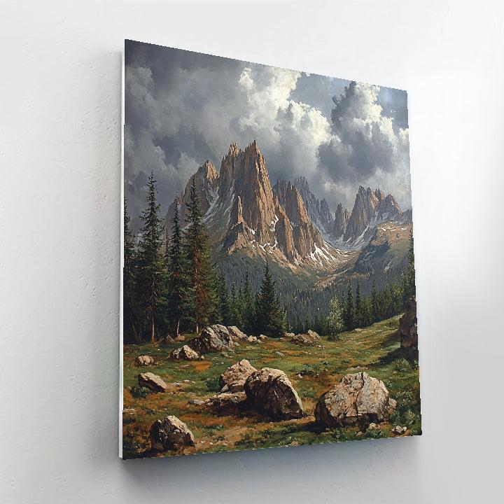 Gustave Courbet Inspired Rugged Mountain Landscape paint by color