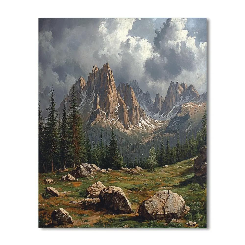 Gustave Courbet Inspired Rugged Mountain Landscape paint by color