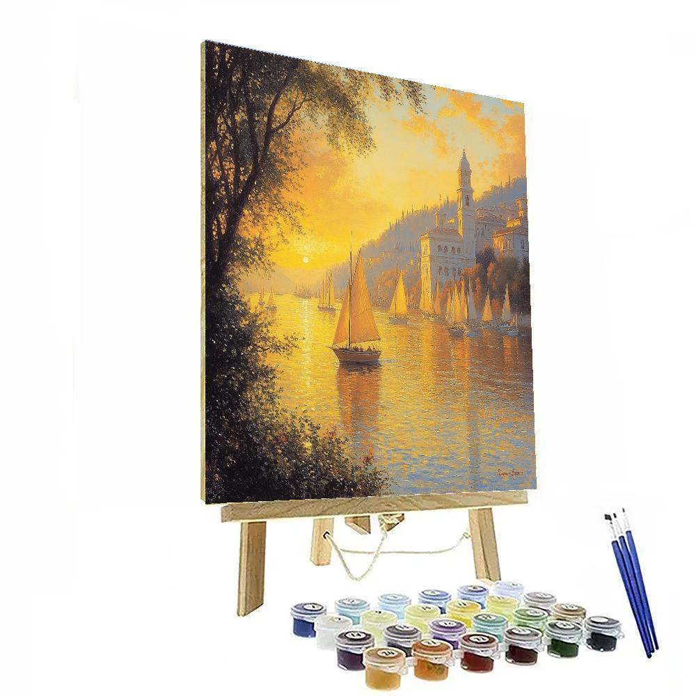 Claude Lorrain Inspired Golden Sunset Harbor paint by numbers
