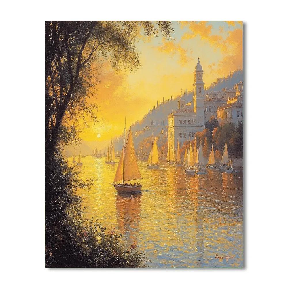 Claude Lorrain Inspired Golden Sunset Harbor paint by numbers