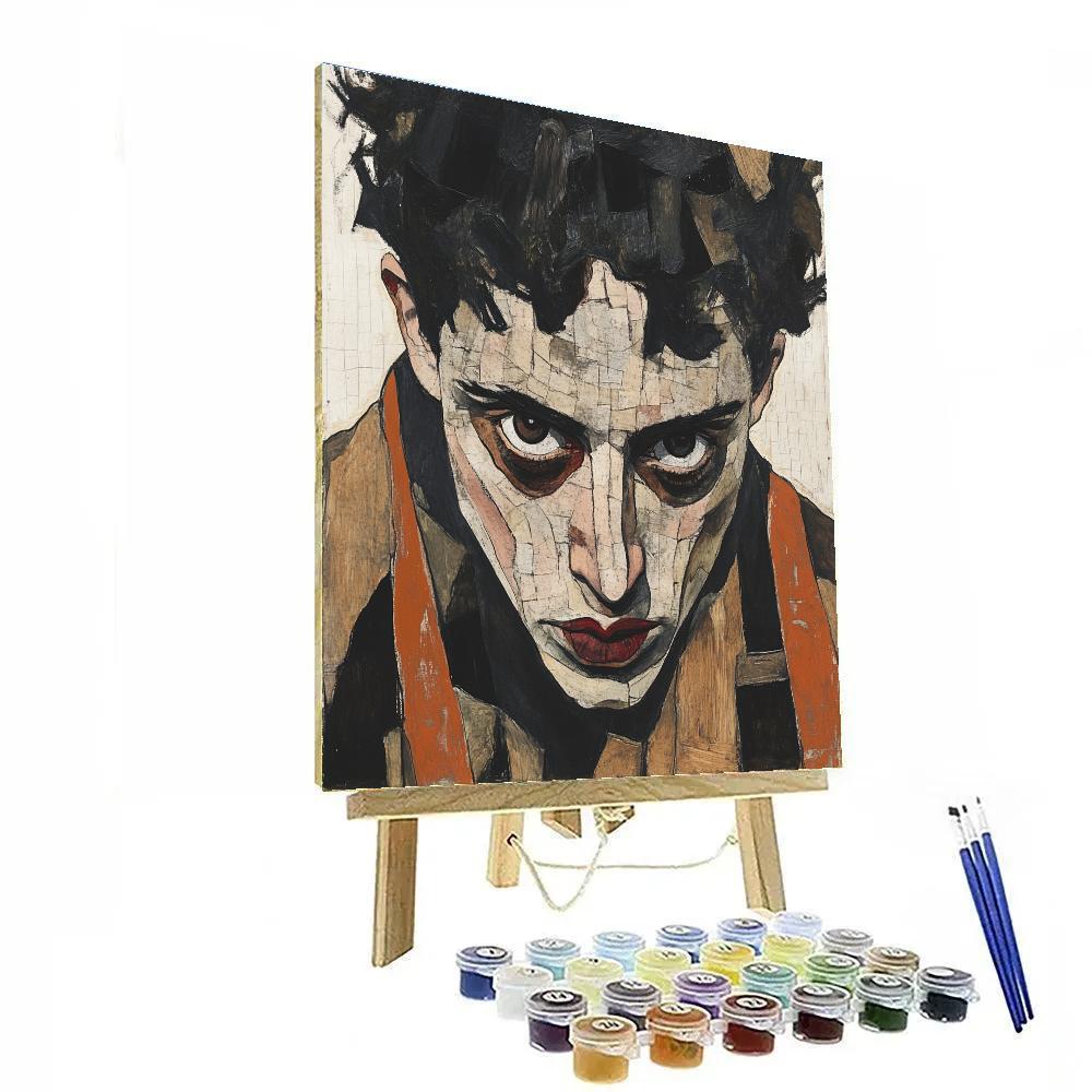 Egon Schiele Inspired Expressive Portrait Of A Woman paint by color