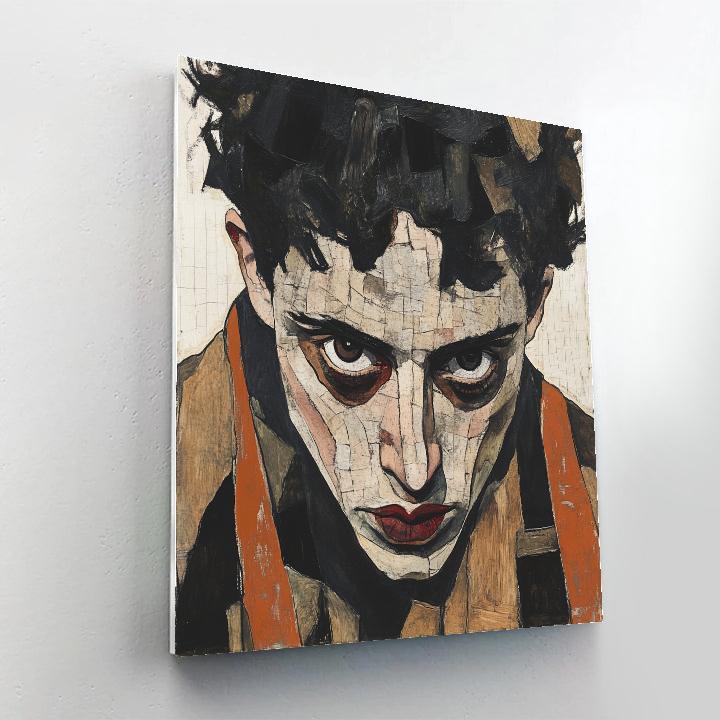 Egon Schiele Inspired Expressive Portrait Of A Woman paint by color