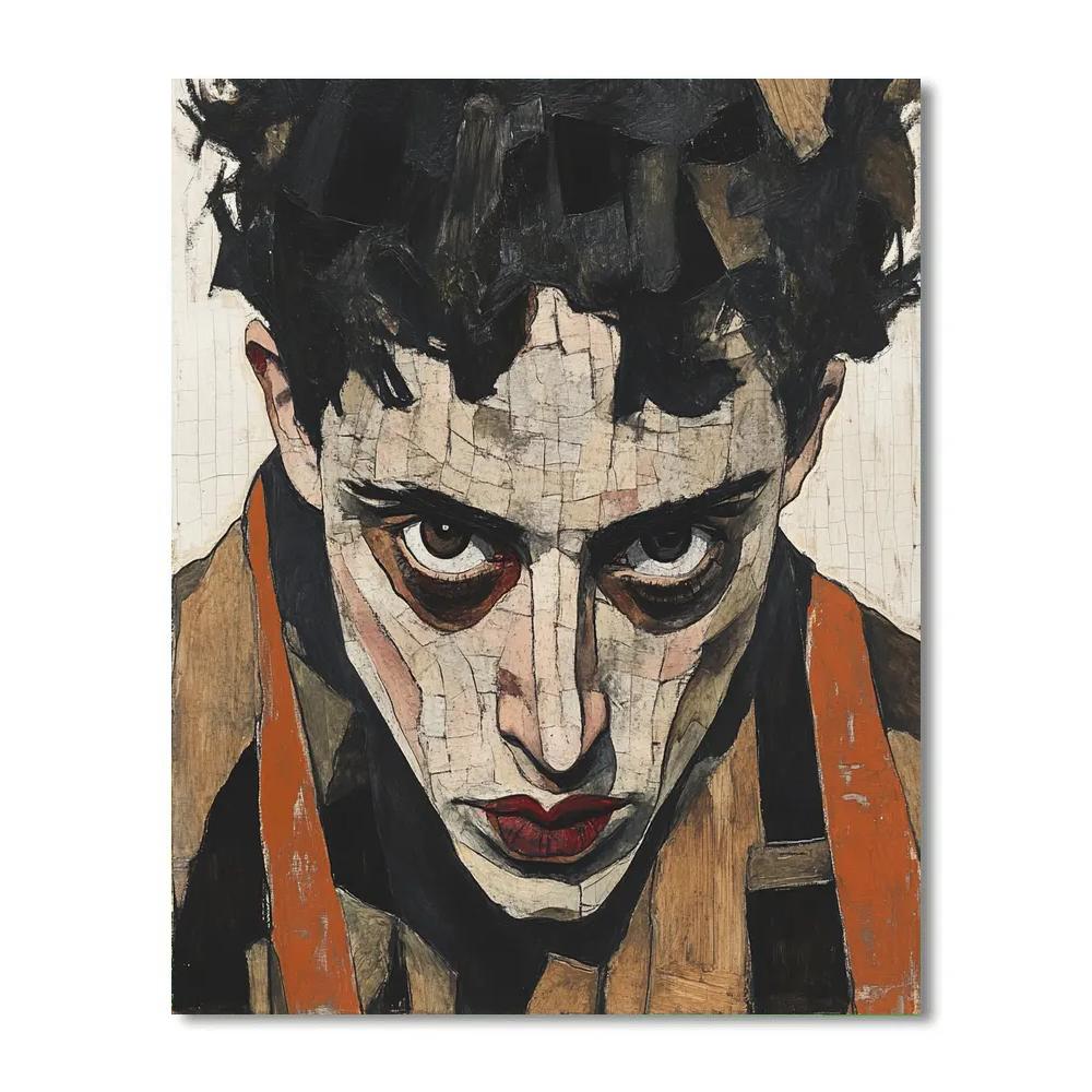 Egon Schiele Inspired Expressive Portrait Of A Woman paint by color