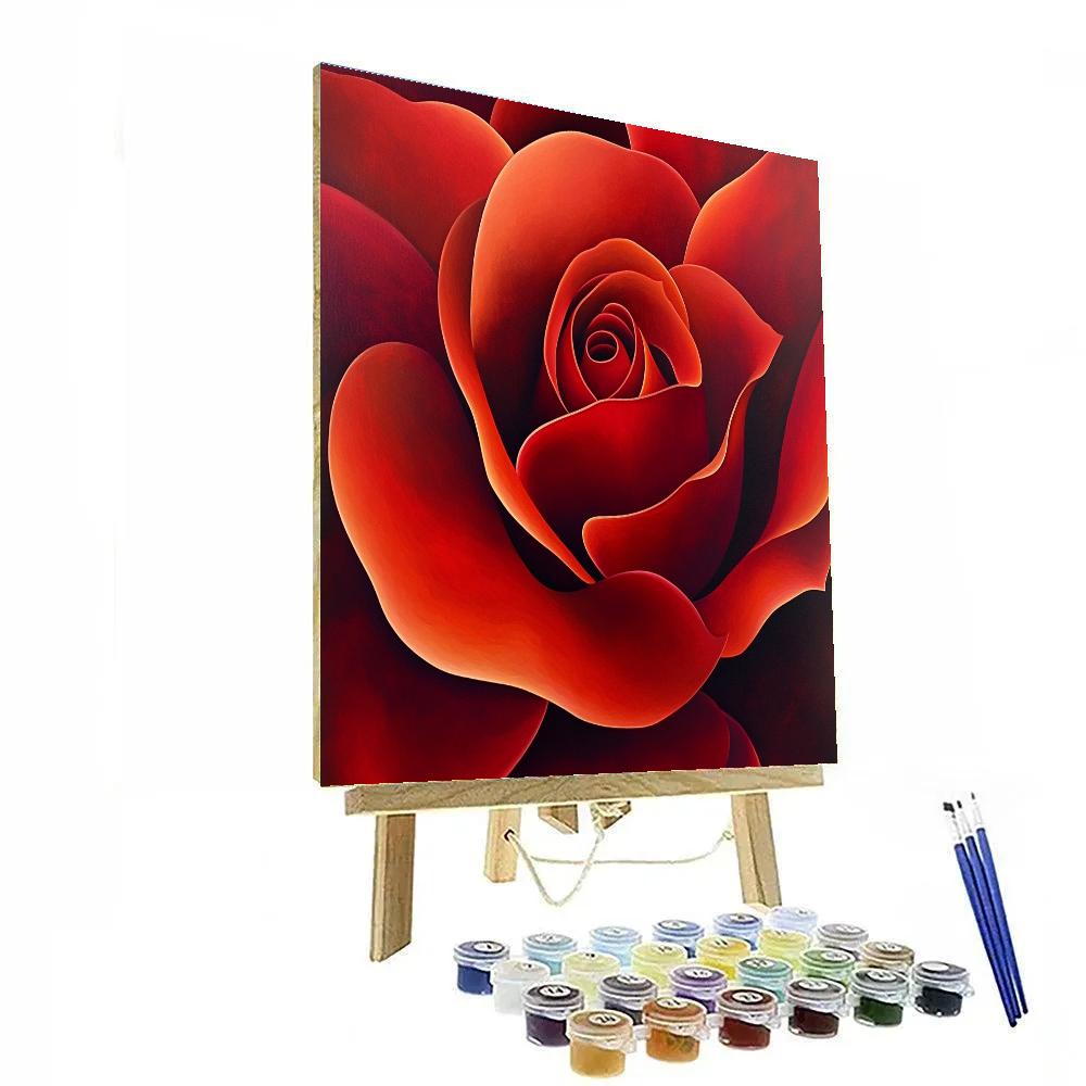 Georgia OKeeffe Inspired Red Rose Close-Up Paint by numbers art