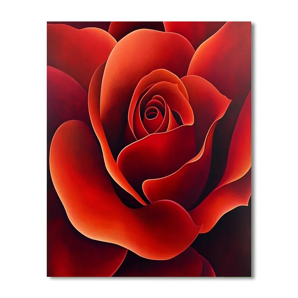 Georgia OKeeffe Inspired Red Rose Close-Up Paint by numbers art