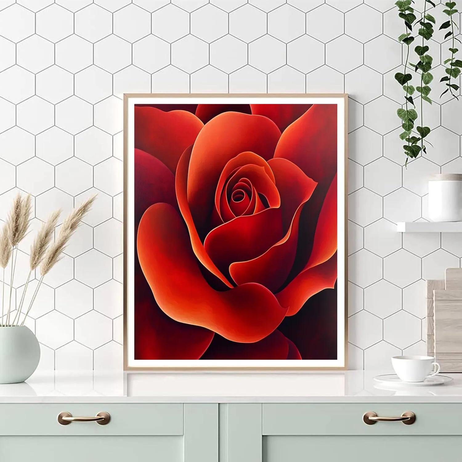 Georgia OKeeffe Inspired Red Rose Close-Up Paint by numbers art