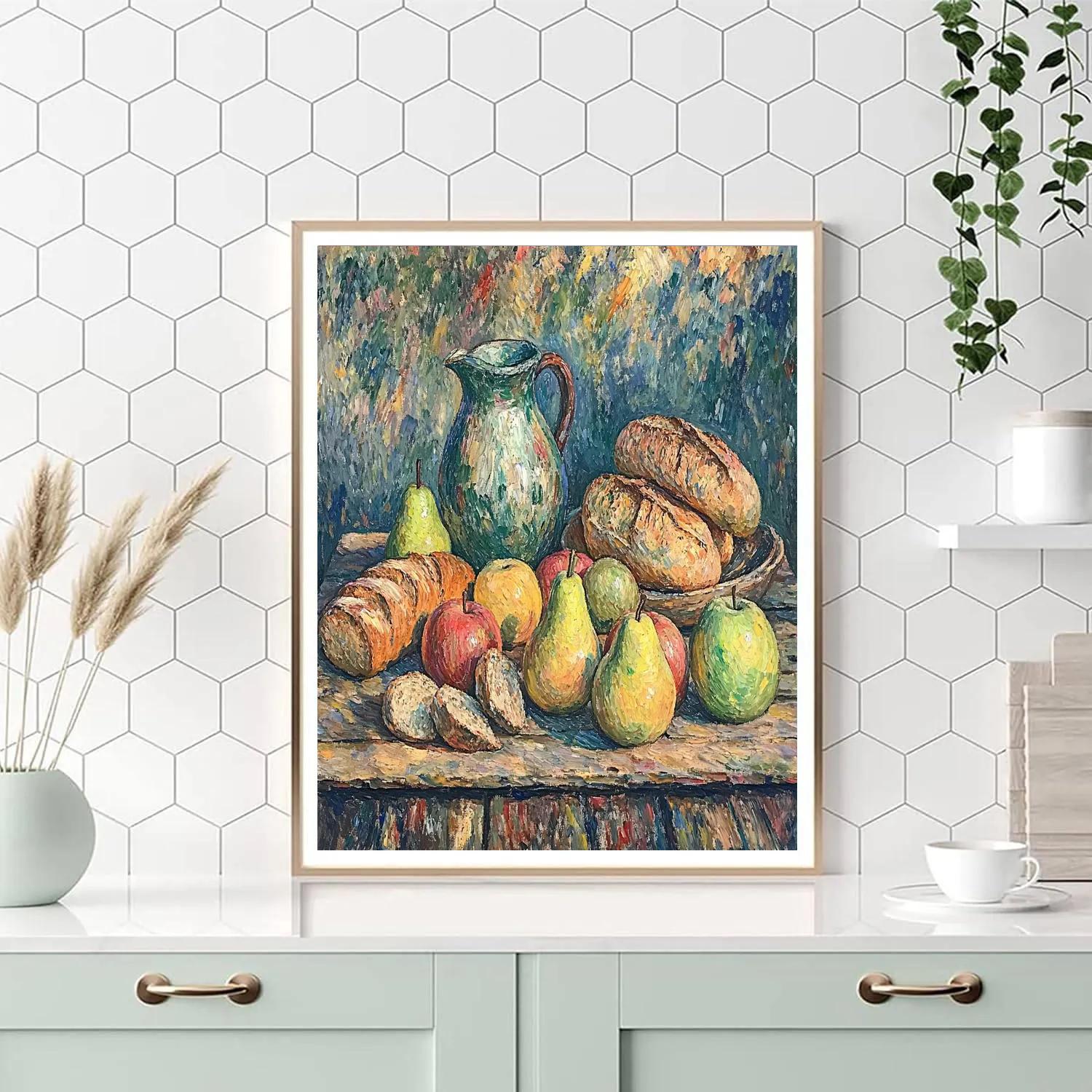Paul Cezanne Inspired Still Life With Fruit And Bread Paint by numbers art