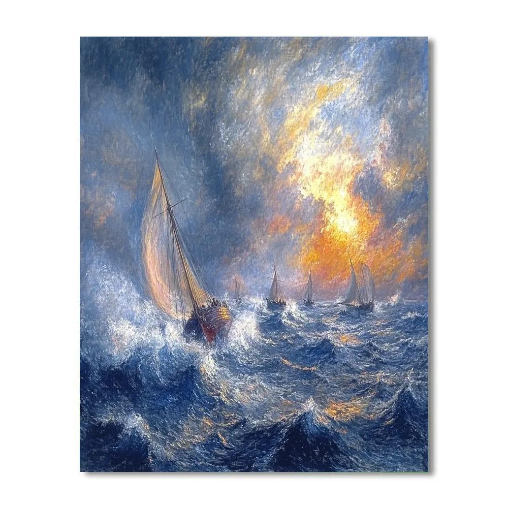 William Turner Inspired Stormy Sea With Ships Numbered painting kits