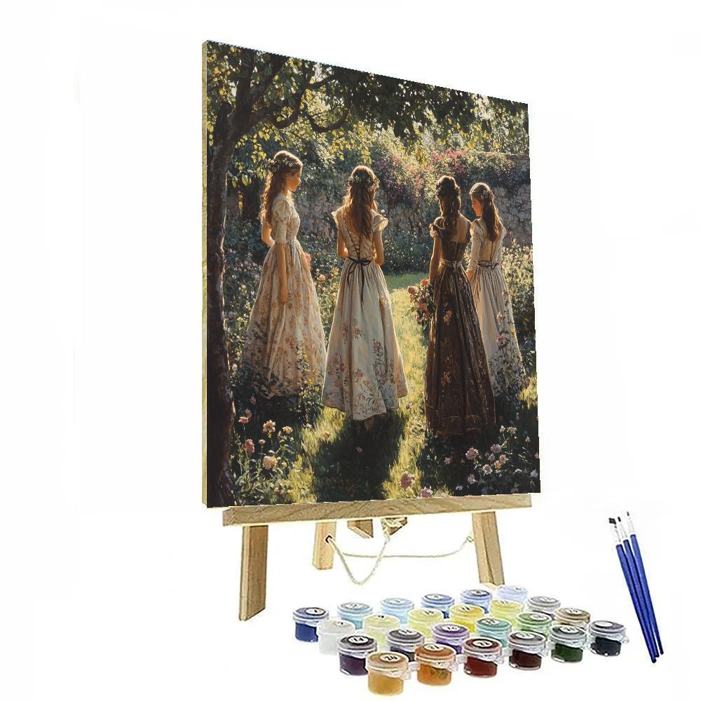 John Everett Millais Inspired Medieval Garden Maidens paint by number
