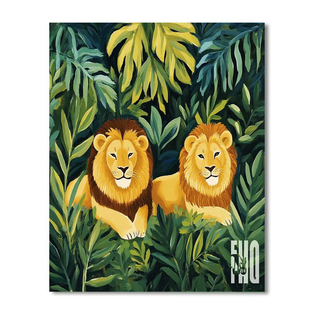 Henri Rousseau Inspired Magical Forest With Lions DIY paint by numbers