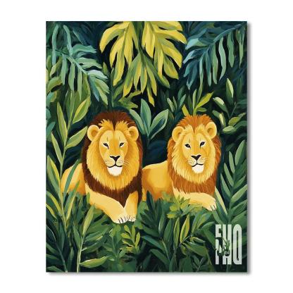 Henri Rousseau Inspired Magical Forest With Lions DIY paint by numbers
