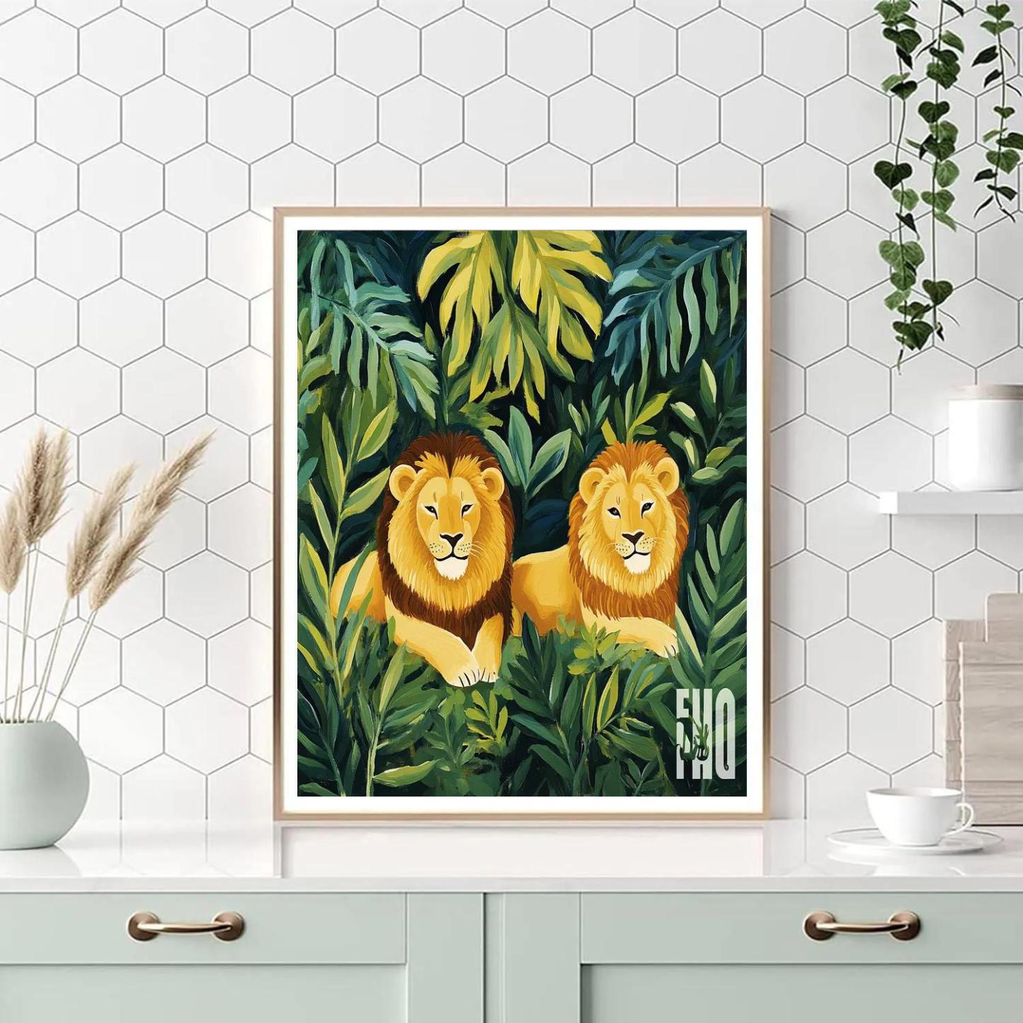 Henri Rousseau Inspired Magical Forest With Lions DIY paint by numbers