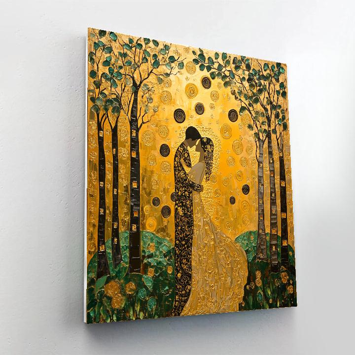 Gustav Klimt Inspired Embrace In Golden Forest paint by numbers