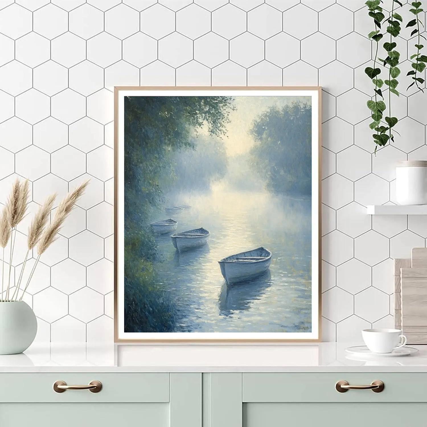 Claude Monet Inspired Misty River With Rowboats Paint by numbers kits