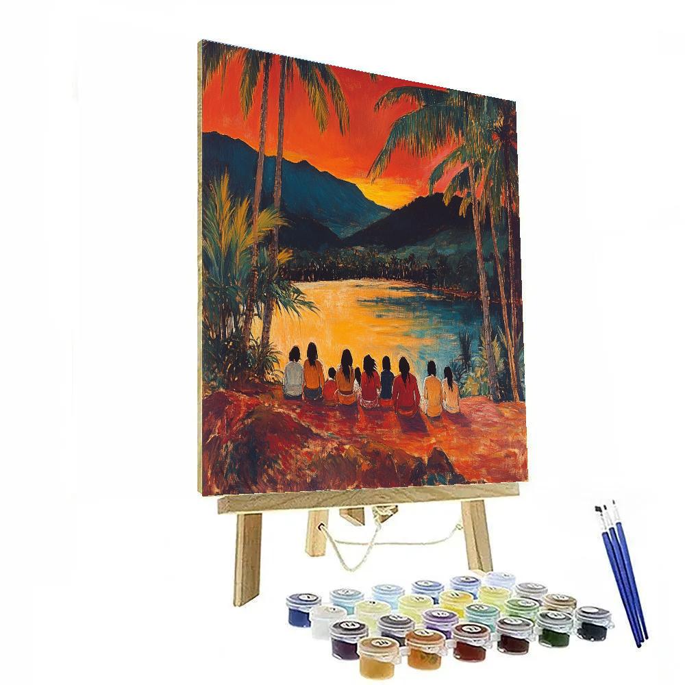 Paul Gauguin Inspired Tahitian Village Evening Number painting