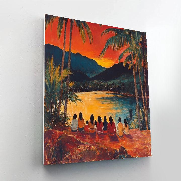 Paul Gauguin Inspired Tahitian Village Evening Number painting