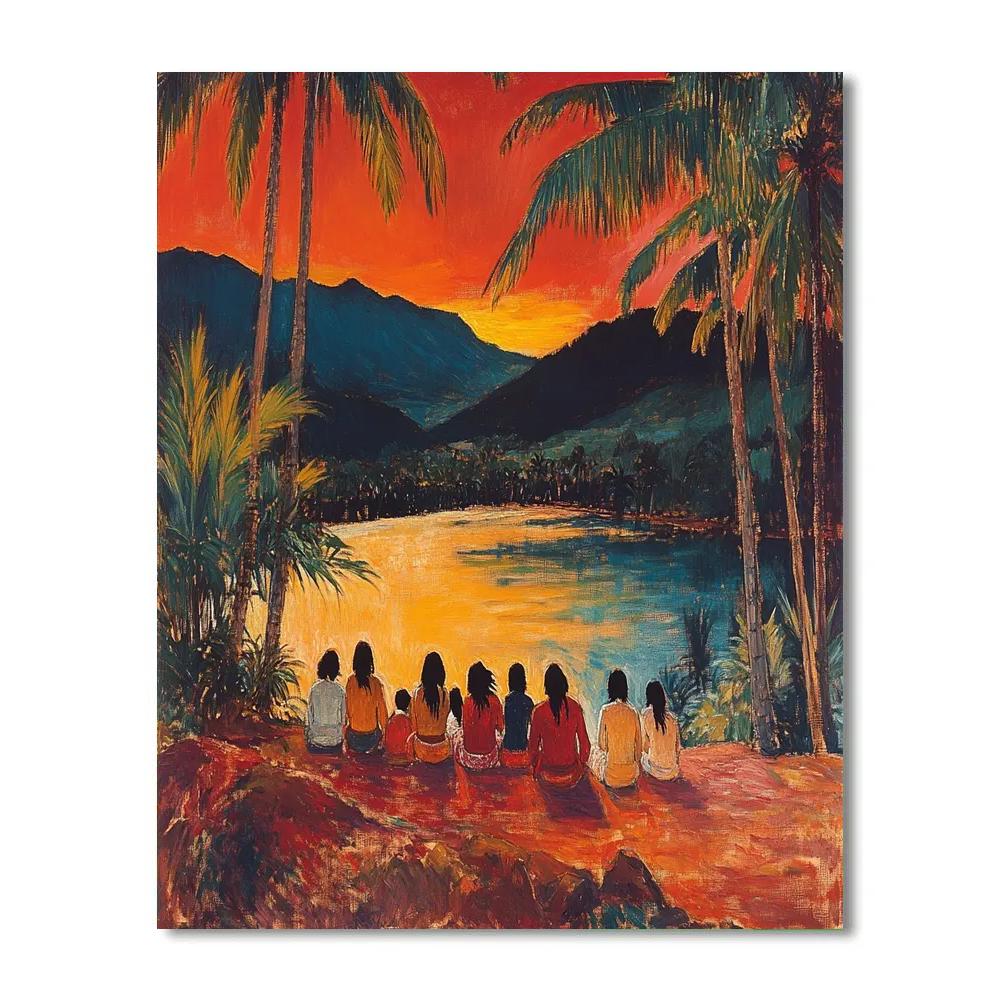 Paul Gauguin Inspired Tahitian Village Evening Number painting
