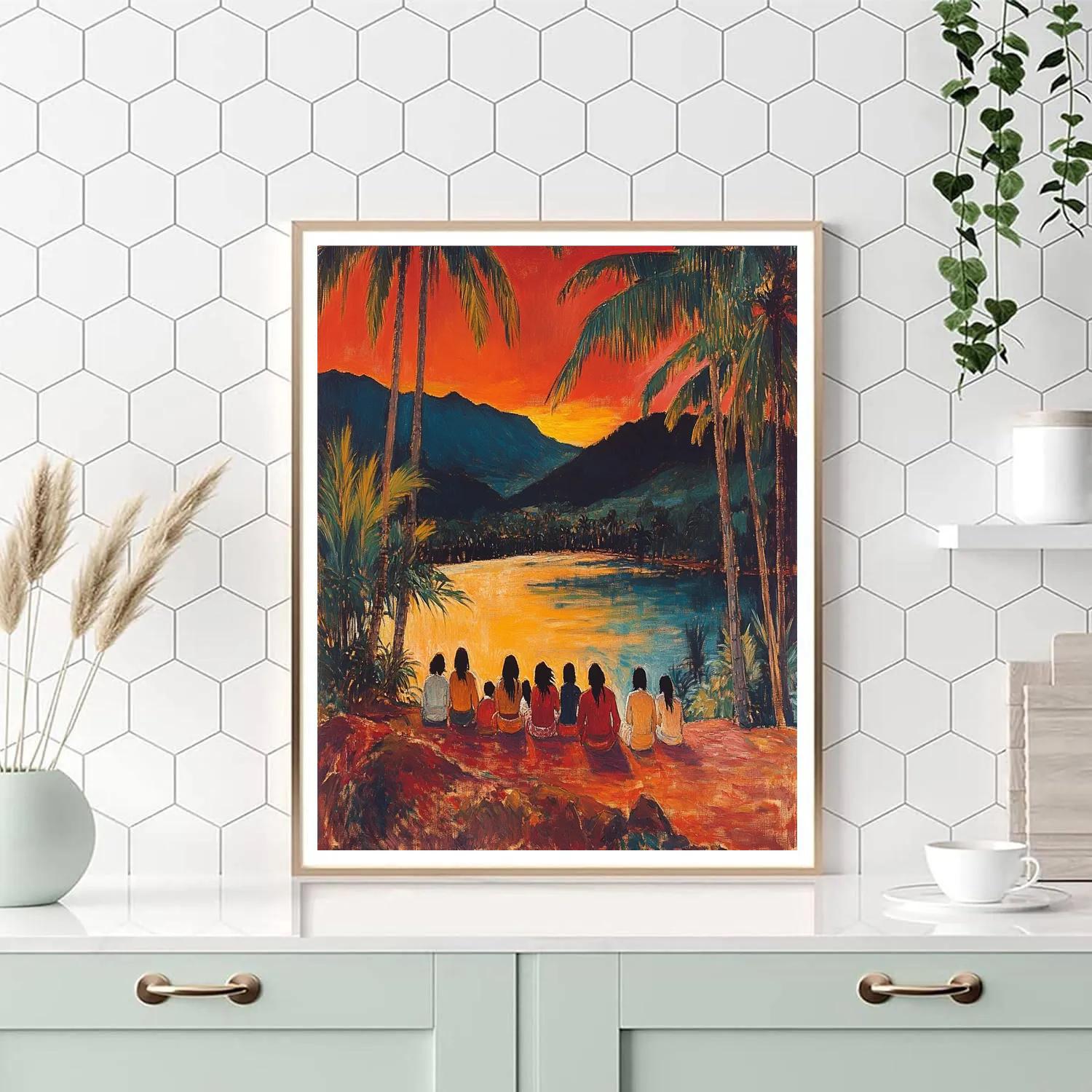 Paul Gauguin Inspired Tahitian Village Evening Number painting