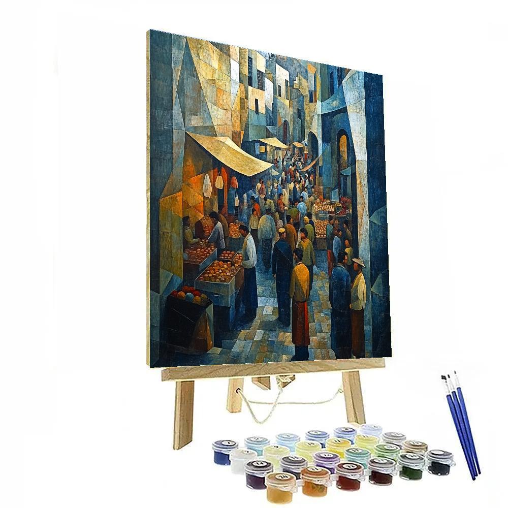 Picasso Inspired Cubist Street Market Scene Number painting