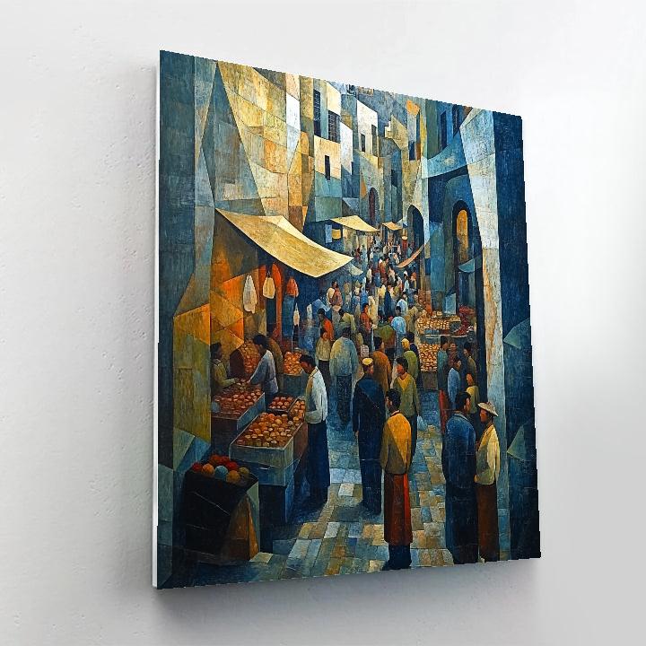 Picasso Inspired Cubist Street Market Scene Number painting