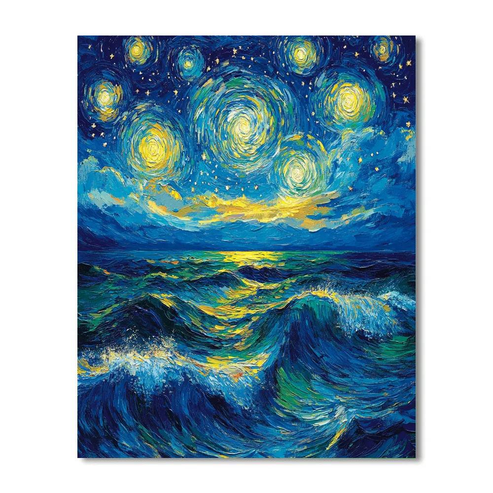 Van Gogh Inspired Starry Night Over Ocean Paint by numbers art