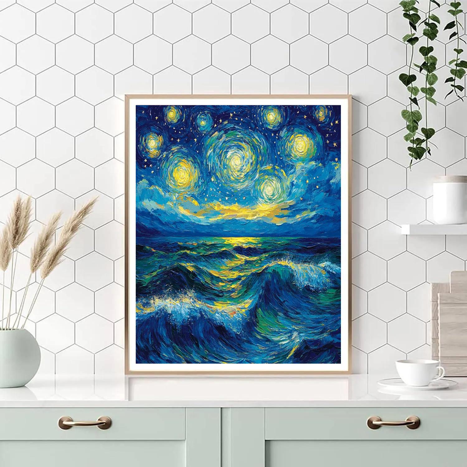 Van Gogh Inspired Starry Night Over Ocean Paint by numbers art