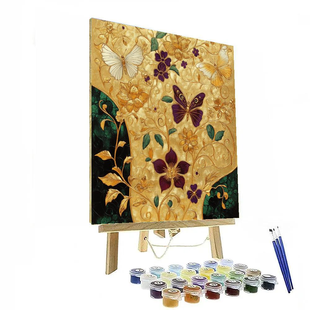 Gustav Klimt Inspired Ornate Butterfly Garden paint by numbers