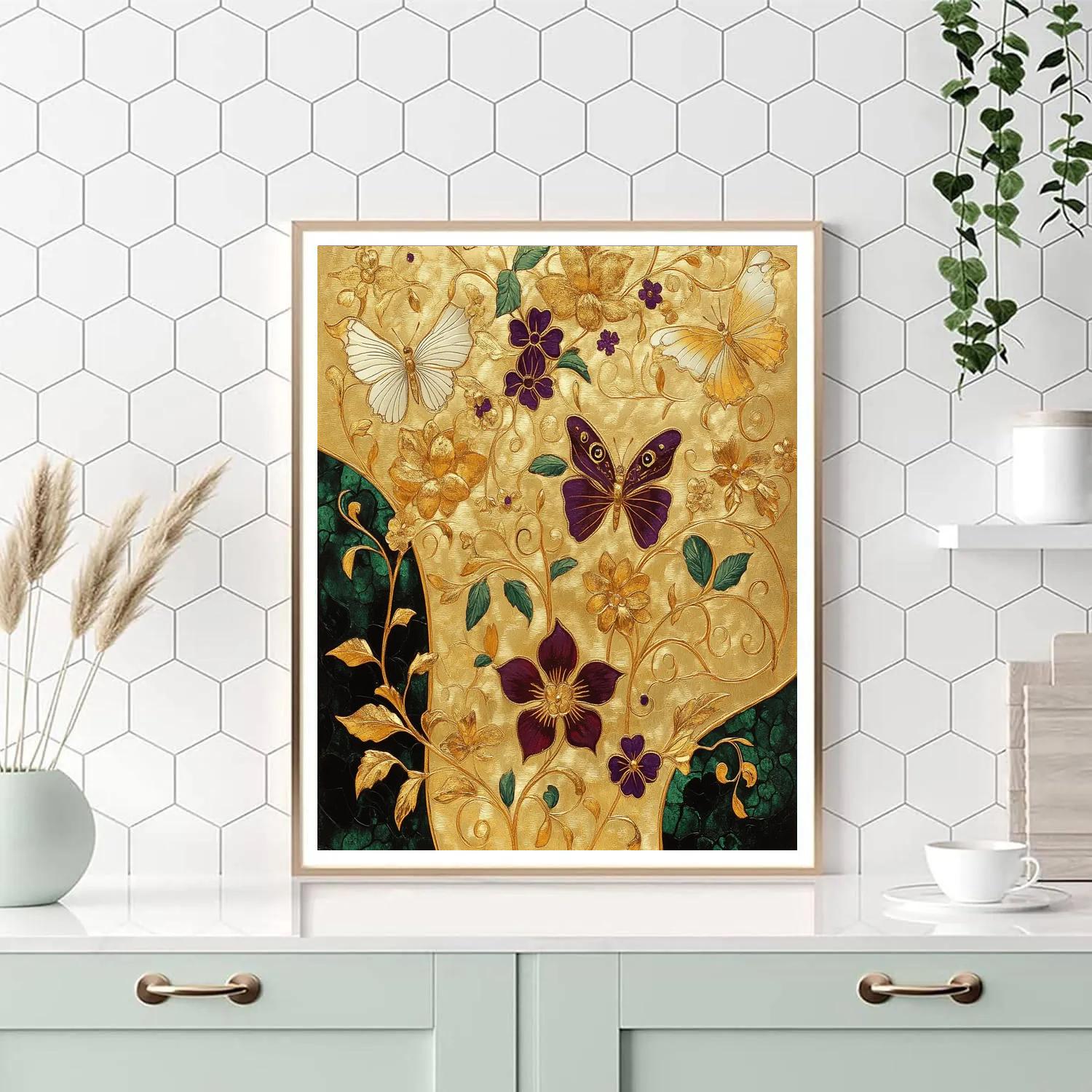 Gustav Klimt Inspired Ornate Butterfly Garden paint by numbers