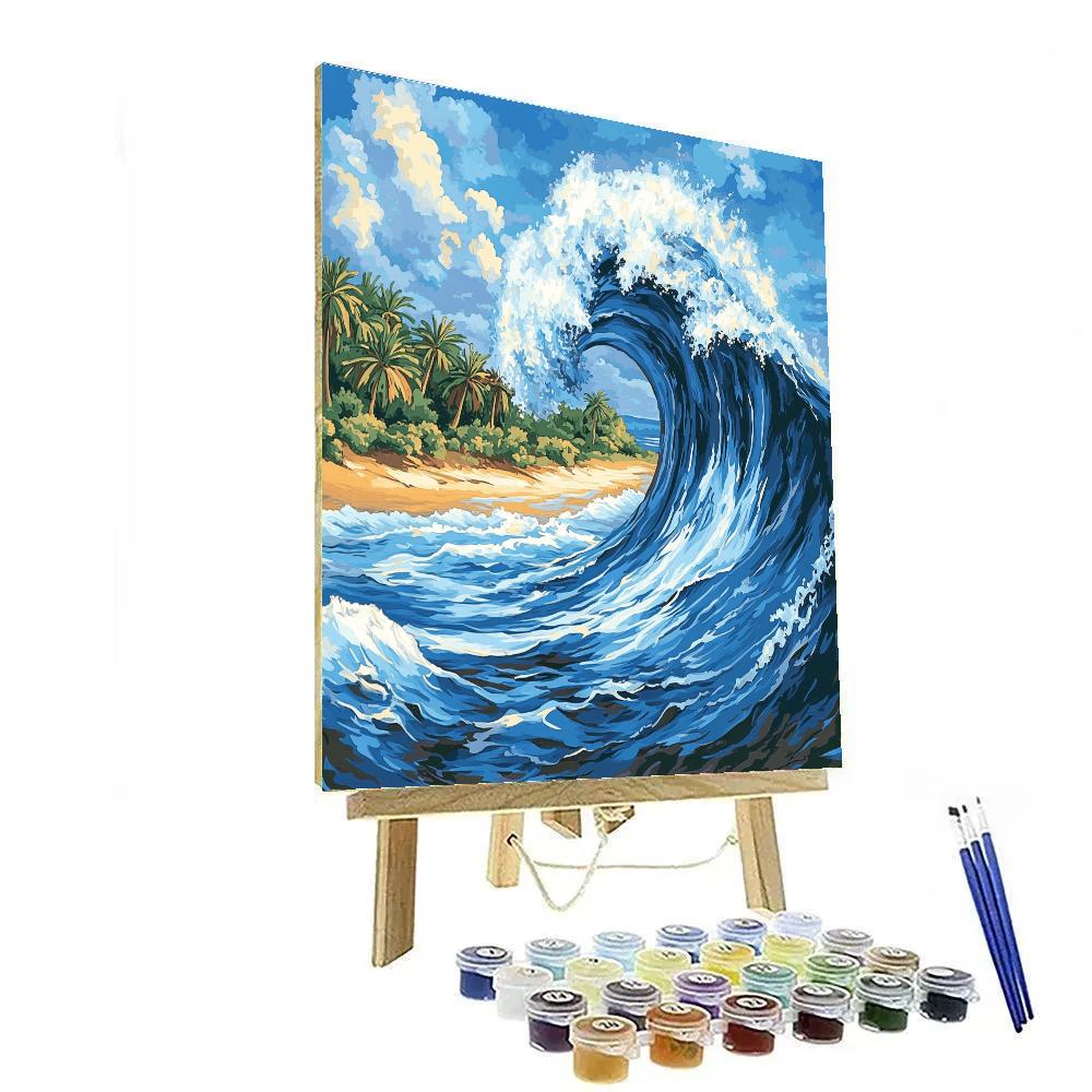 Hokusai Inspired Great Wave Above Tropical Beach DIY paint by numbers